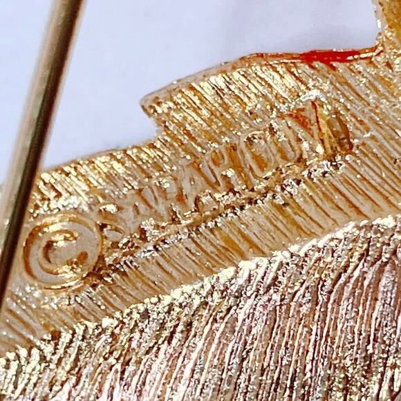 Vintage Signed Sarah Coventry 1960s Brooch Mid Century Gold Tone Faux Coral Pin - Picture 7 of 11